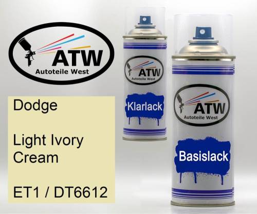 Dodge, Light Ivory Cream, ET1 / DT6612: 400ml Sprühdose + 400ml Klarlack - Set, von ATW Autoteile West.